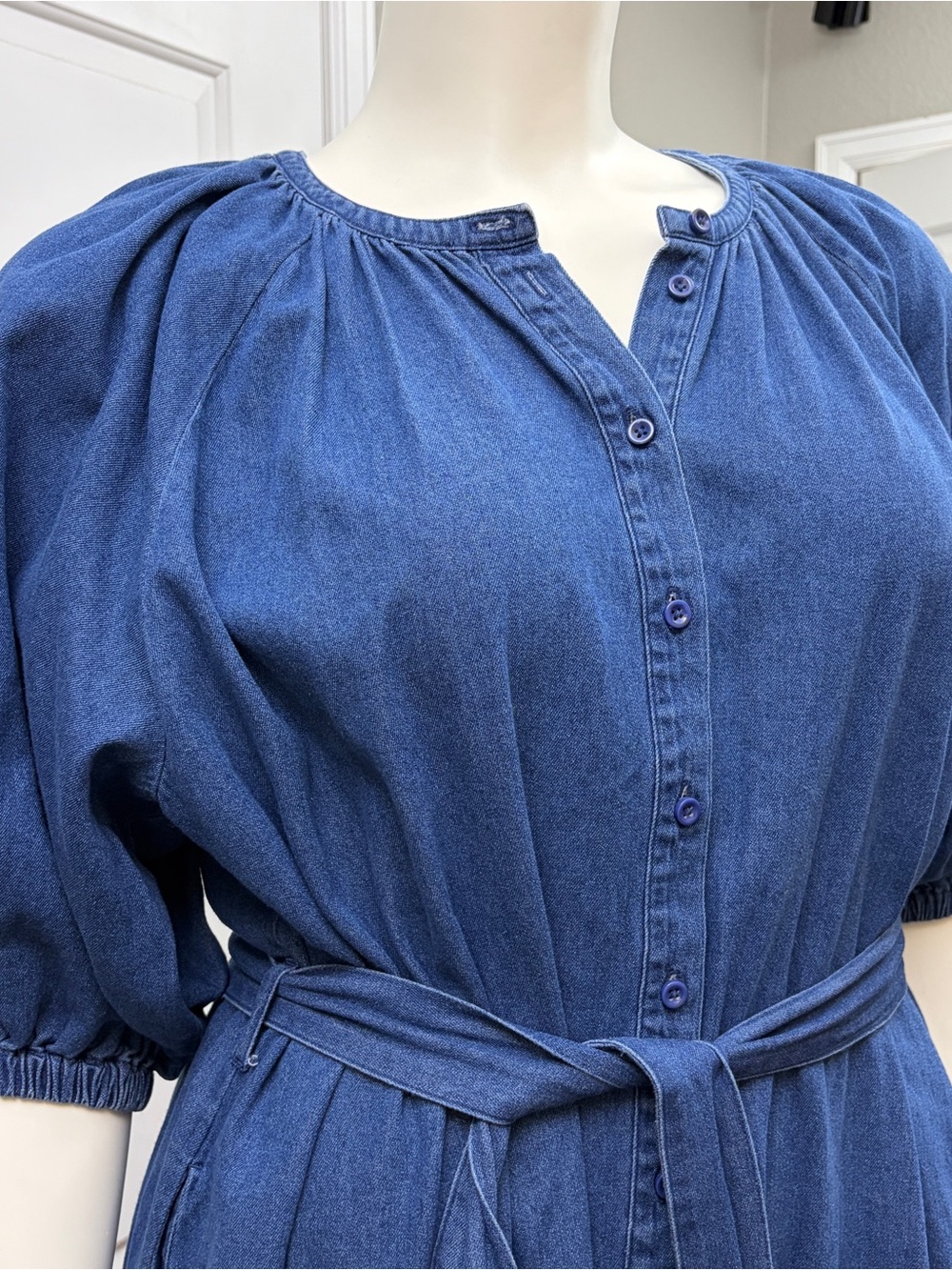 ALIGNE Hibiscus Mid Wash Soft Denim Shirt Dress Belted UK 18